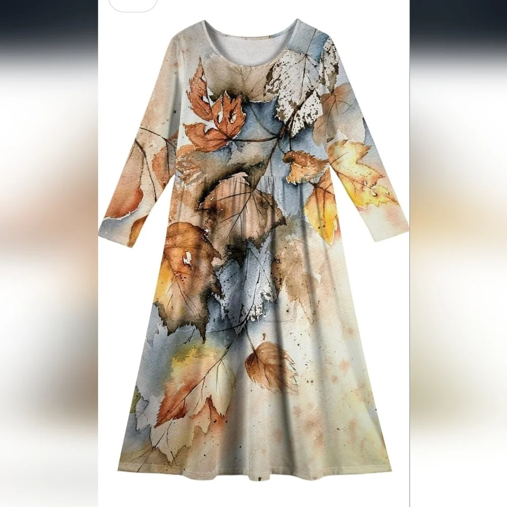 Amazon Kids Long Sleeve Dress with Leaf Design - Picture 2 of 2